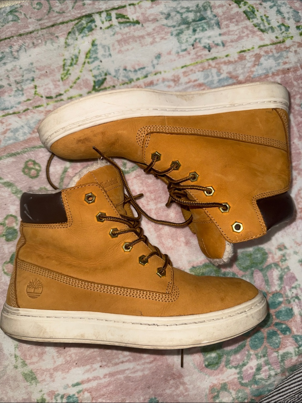 Timberland Wheat Nubuck High-Top Boots with White Soles